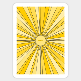 Retro sun with rays in gold and yellow + HOPE Sticker